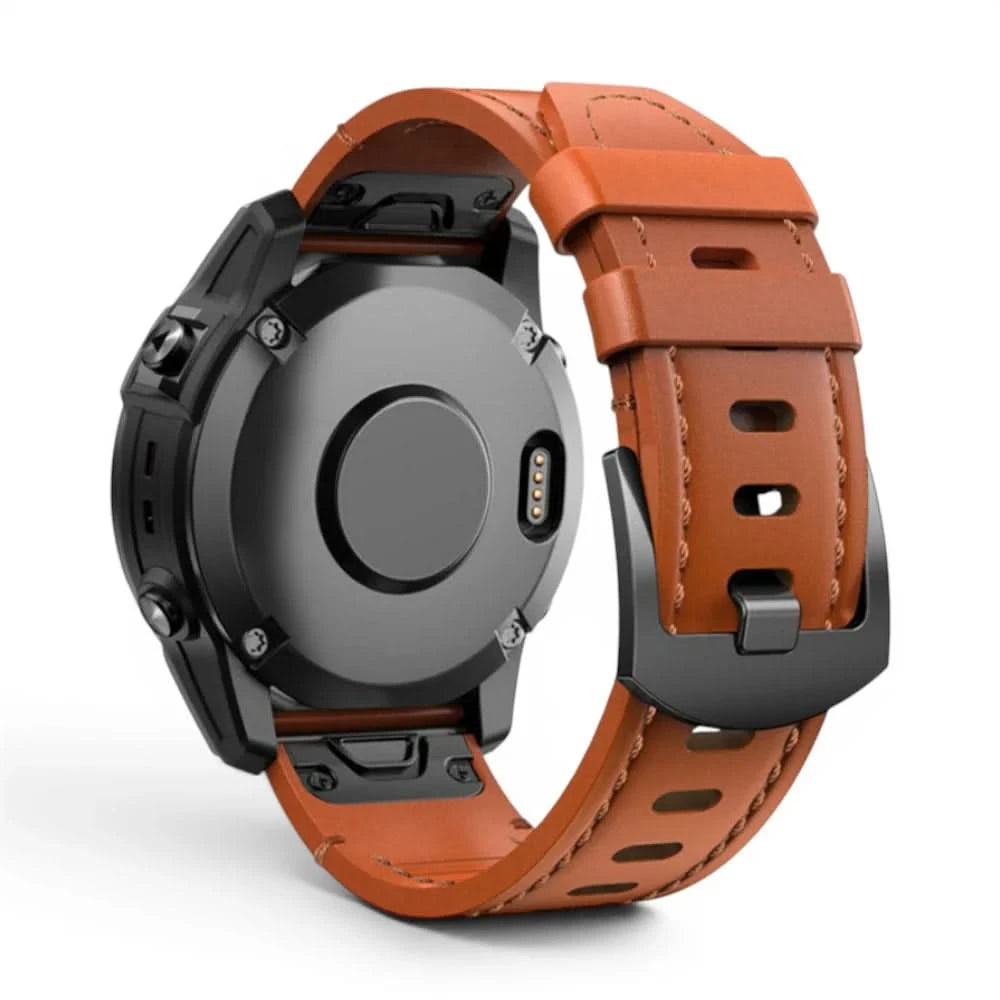 Bracelet Rancher cuir marron, vue de profil - Garmin QuickFit 22mm | Clipz-it