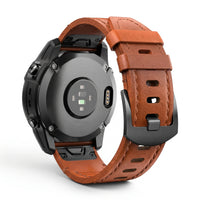Bracelet Rancher cuir marron, vue de profil - Garmin QuickFit 22mm | Clipz-it