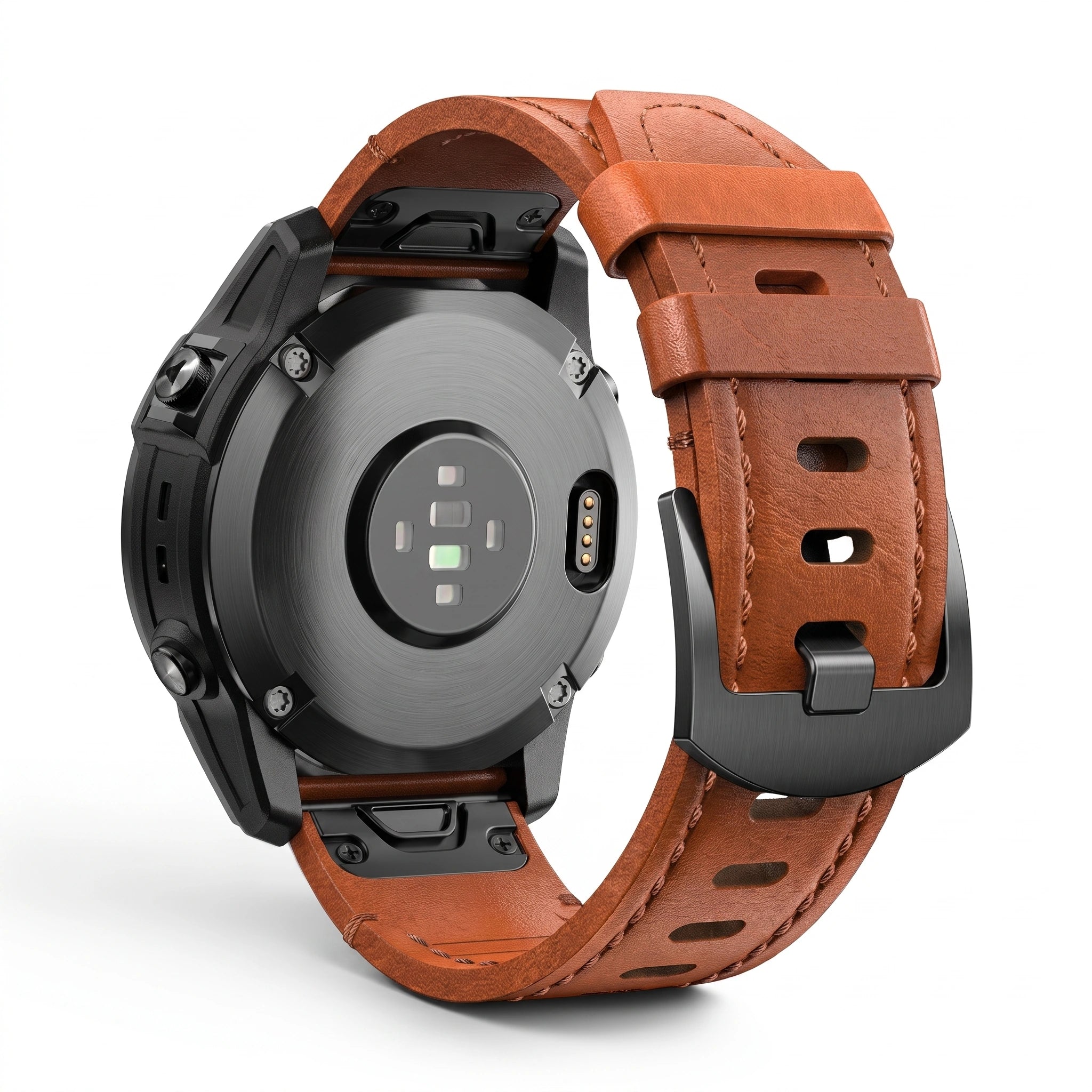 Bracelet Rancher cuir marron, vue de profil - Garmin QuickFit 22mm | Clipz-it