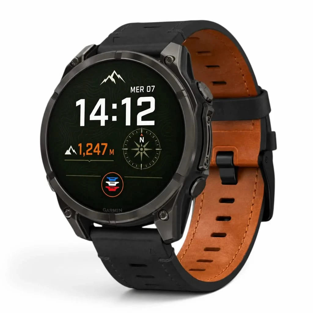 Bracelet Rancher cuir noir, vue de face - Garmin QuickFit 22mm | Clipz-it