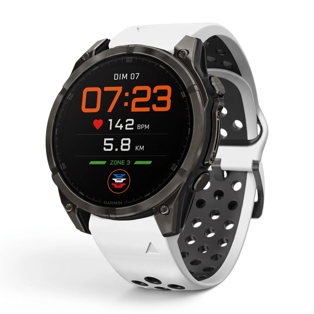 Bracelet Rhythm silicone blanc, vue de face - Garmin QuickFit 22mm | Clipz-it