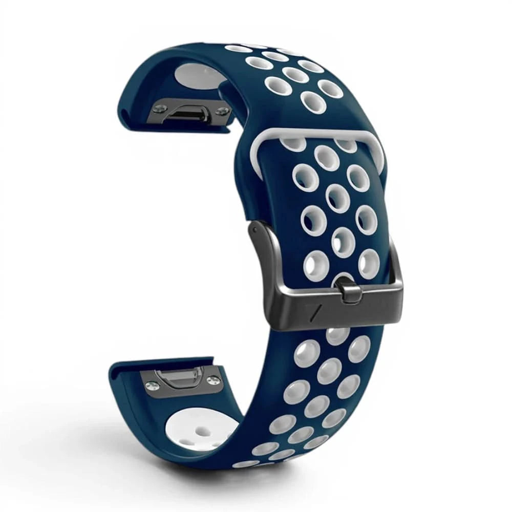 Bracelet Rhythm silicone bleu, vue de profil - Garmin QuickFit 22mm | Clipz-it