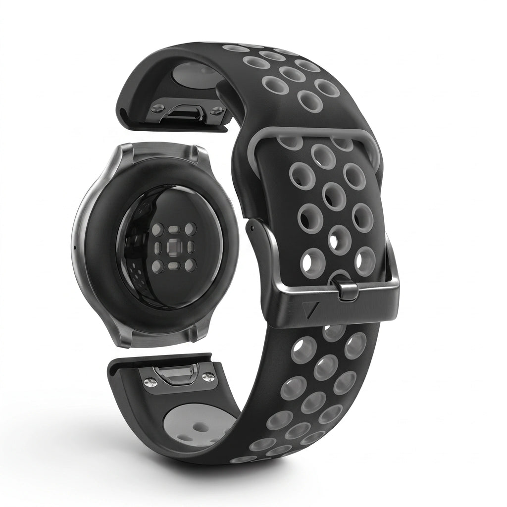 Bracelet Rhythm silicone noir, vue de profil - Garmin QuickFit 22mm | Clipz-it