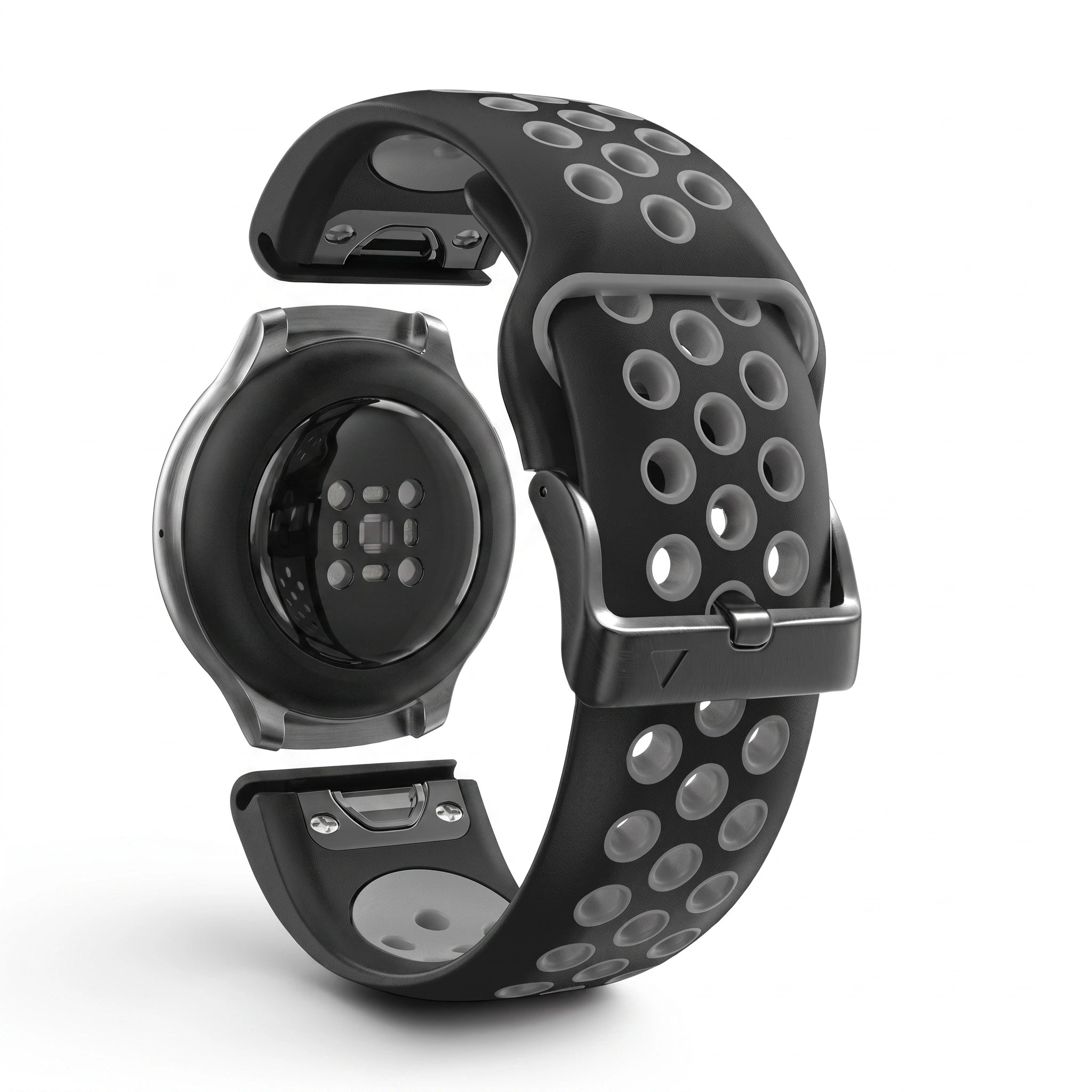Bracelet Rhythm silicone noir, vue de profil - Garmin QuickFit 22mm | Clipz-it