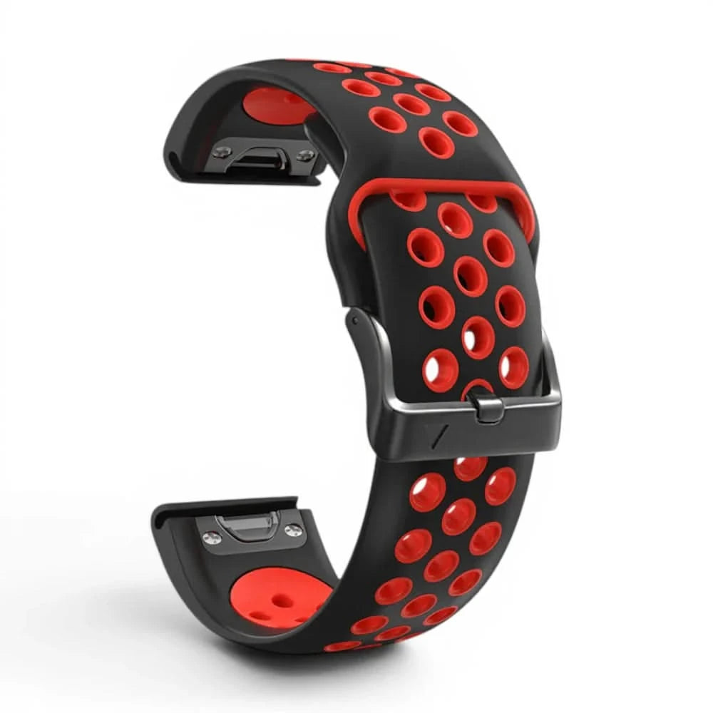 Bracelet Rhythm silicone rouge, vue de profil - Garmin QuickFit 22mm | Clipz-it