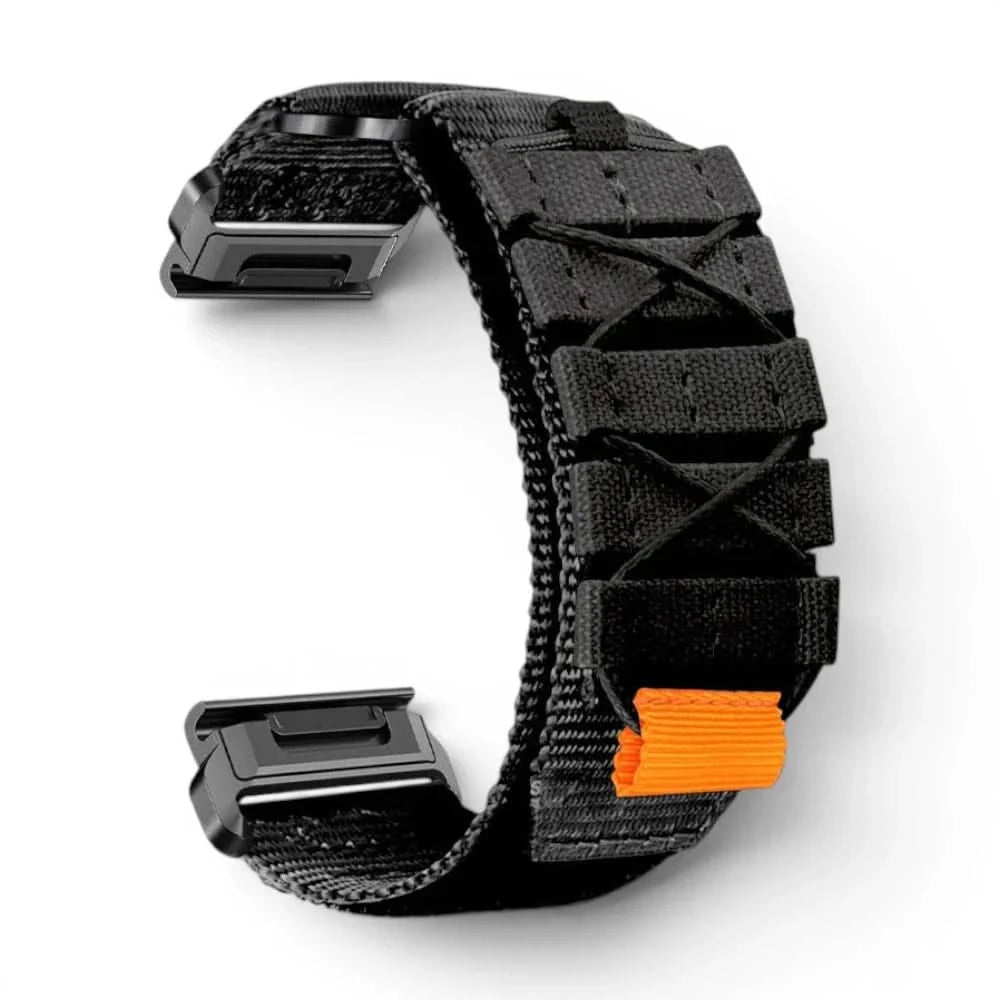 Bracelet Trekker nylon noir, vue de face 2 - Garmin QuickFit 22mm | Clipz-it