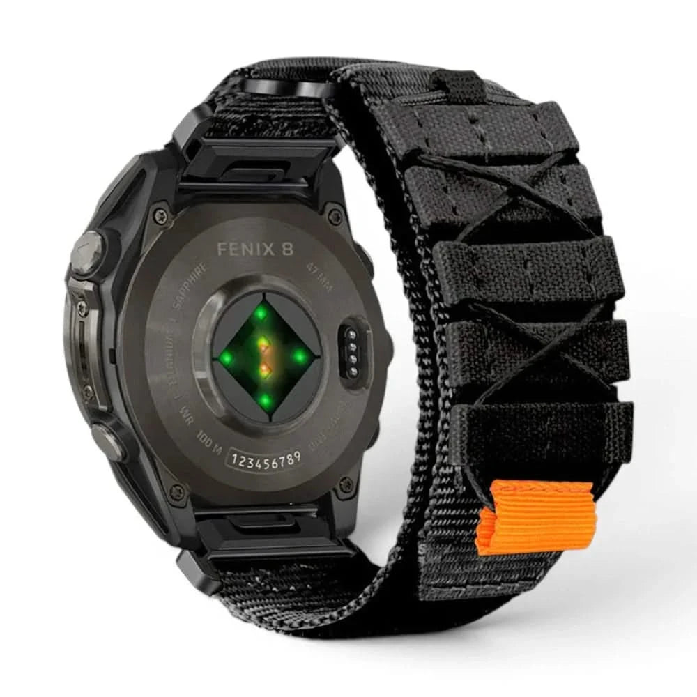 Bracelet Trekker nylon noir, vue de face - Garmin QuickFit 22mm | Clipz-it