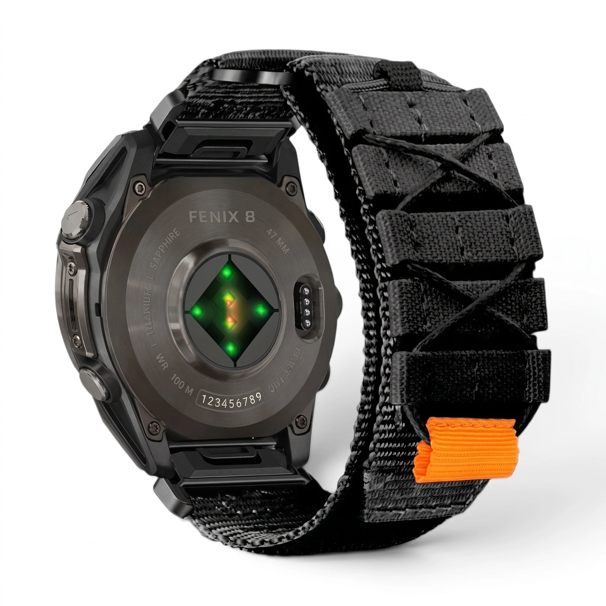 Bracelet Trekker nylon noir, vue de face - Garmin QuickFit 22mm | Clipz-it