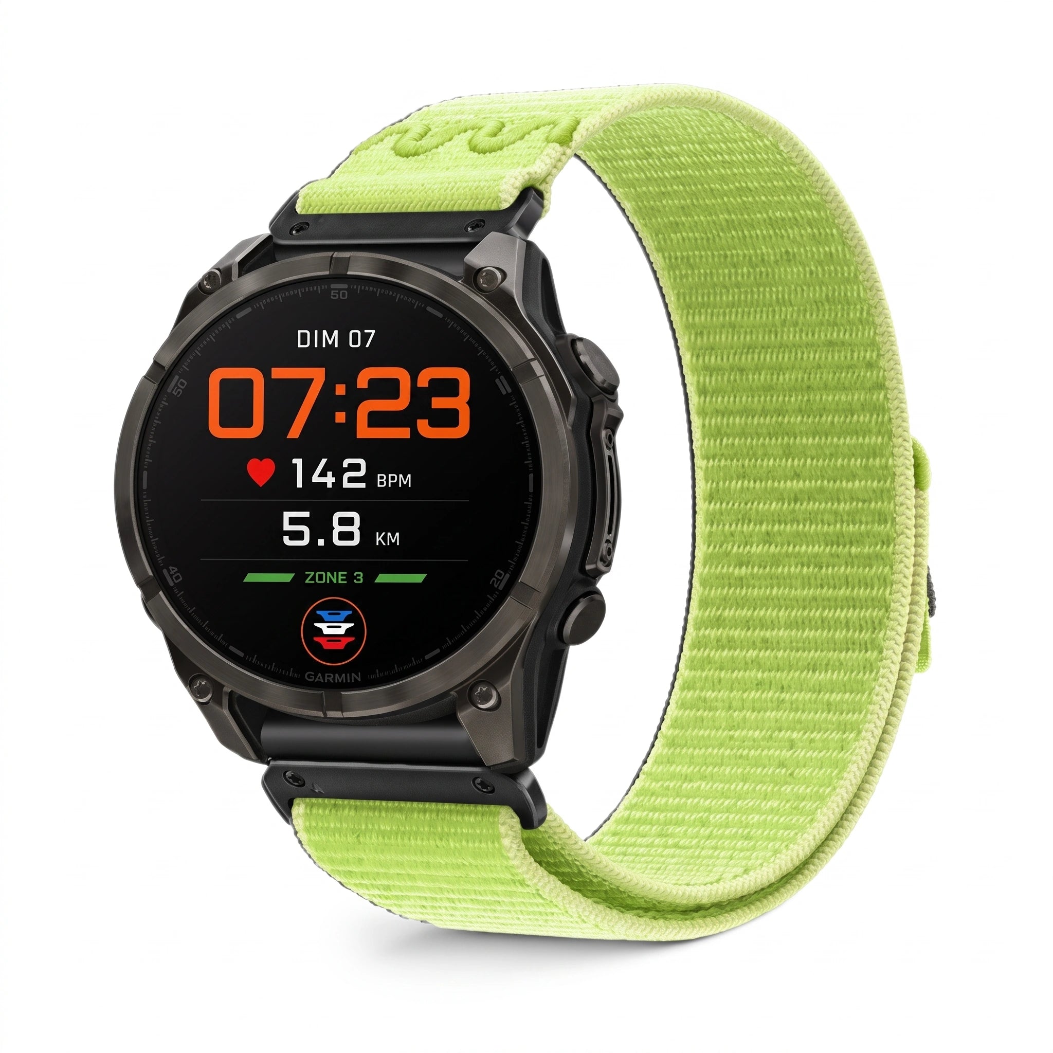 Bracelet Weave nylon tressé vert, vue de face - Garmin QuickFit 22mm | Clipz-it