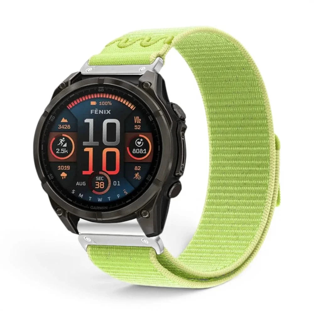 Bracelet Weave nylon tressé vert, vue de profil - Garmin QuickFit 22mm | Clipz-it