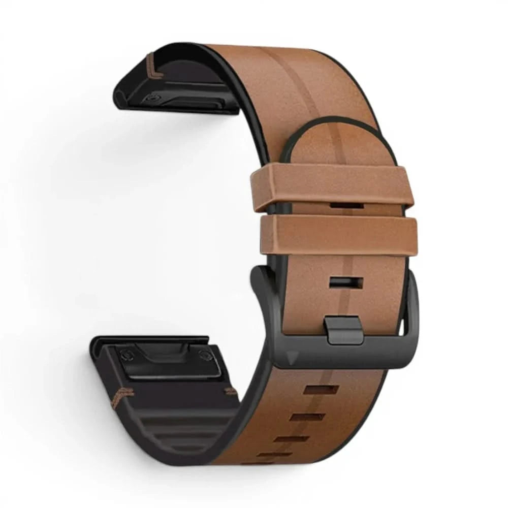Bracelet Zephyr cuir marron, vue de profil - Garmin QuickFit 22mm | Clipz-it