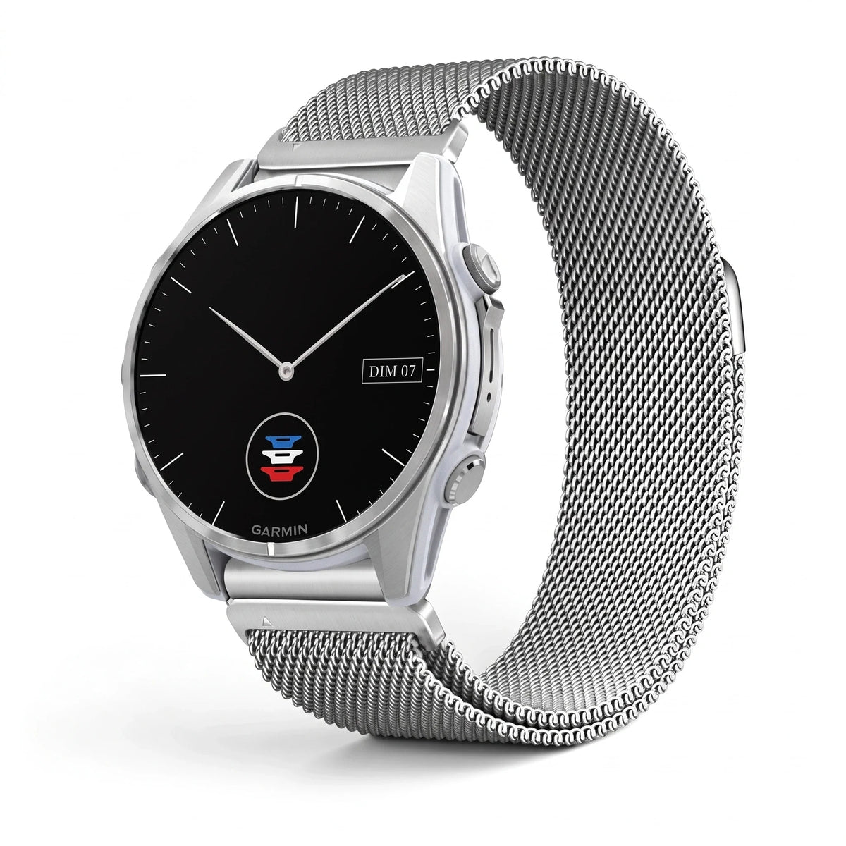 Bracelete Alvéole malha milanesa aço inoxidável prateado, vista de frente - Garmin QuickFit 26 mm | Clipz-it