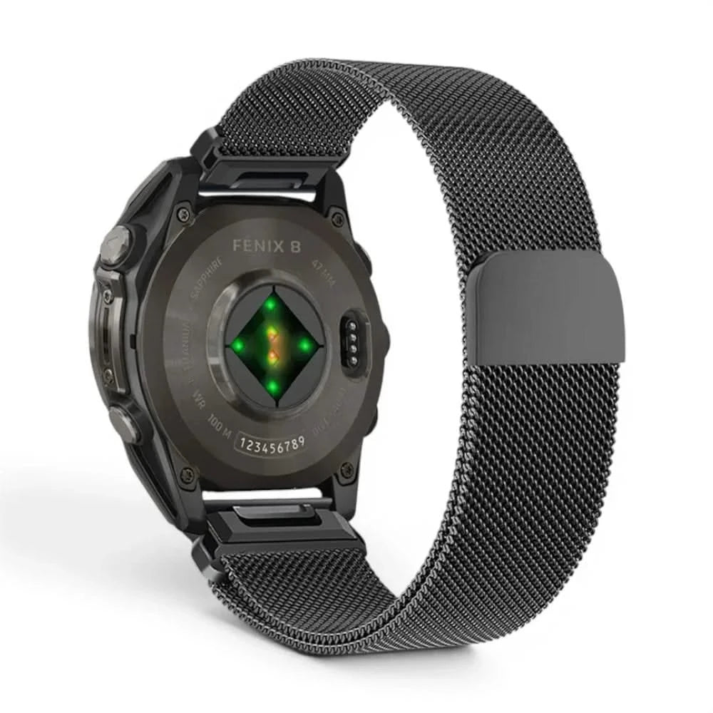 Bracelet Alvéole milanais acier noir, vue de dos - Garmin QuickFit 26mm | Clipz-it