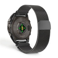 Bracelet Alvéole milanais acier noir, vue de dos - Garmin QuickFit 26mm | Clipz-it