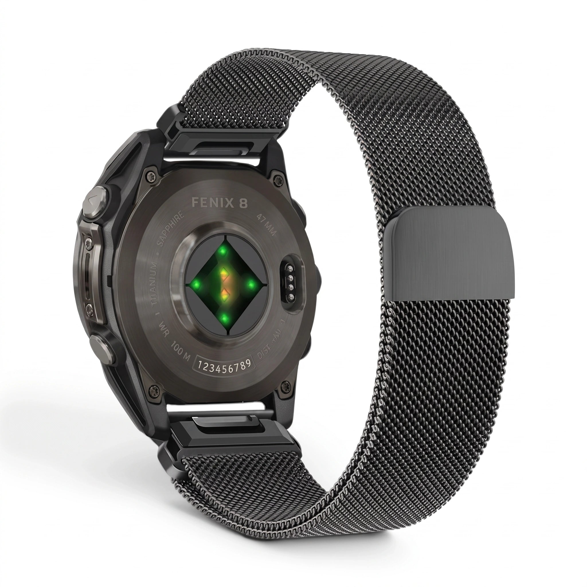 Bracelet Alvéole milanais acier noir, vue de dos - Garmin QuickFit 26mm | Clipz-it
