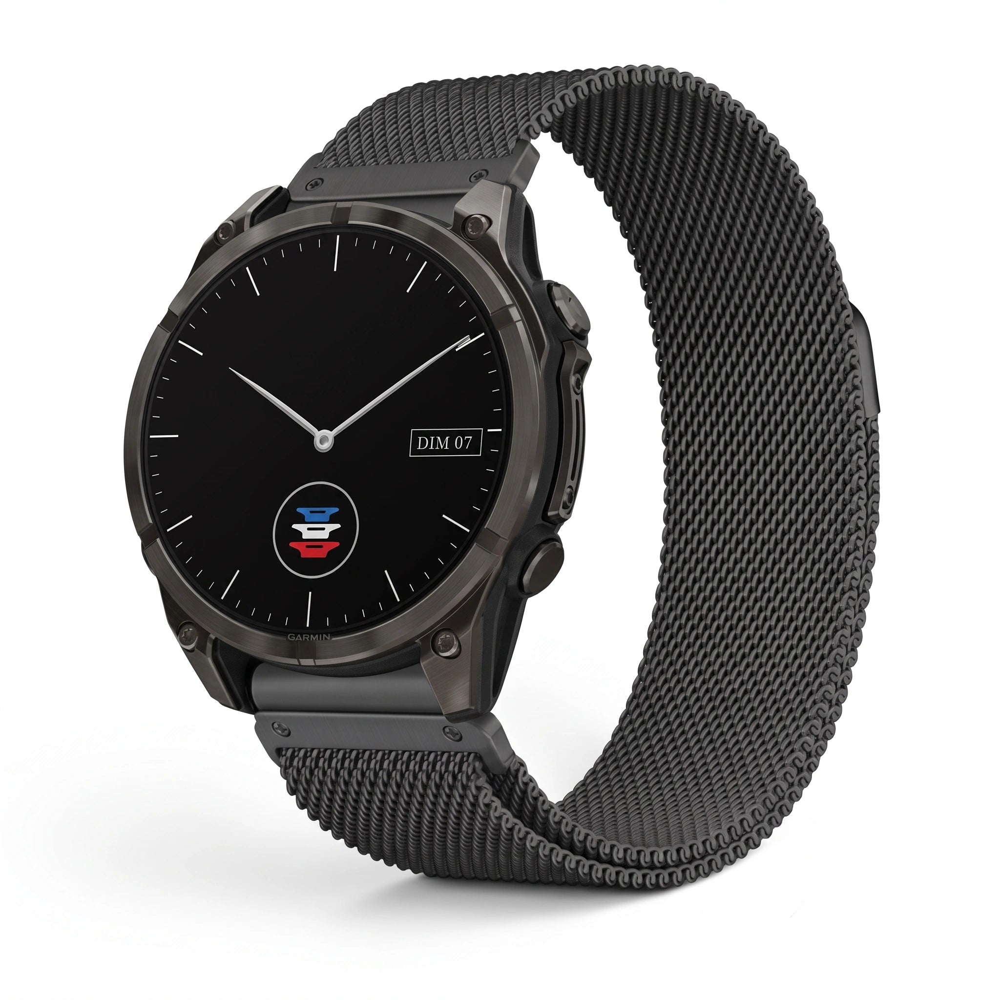 Bracelet Alvéole milanais acier noir, vue de face - Garmin QuickFit 26mm | Clipz-it