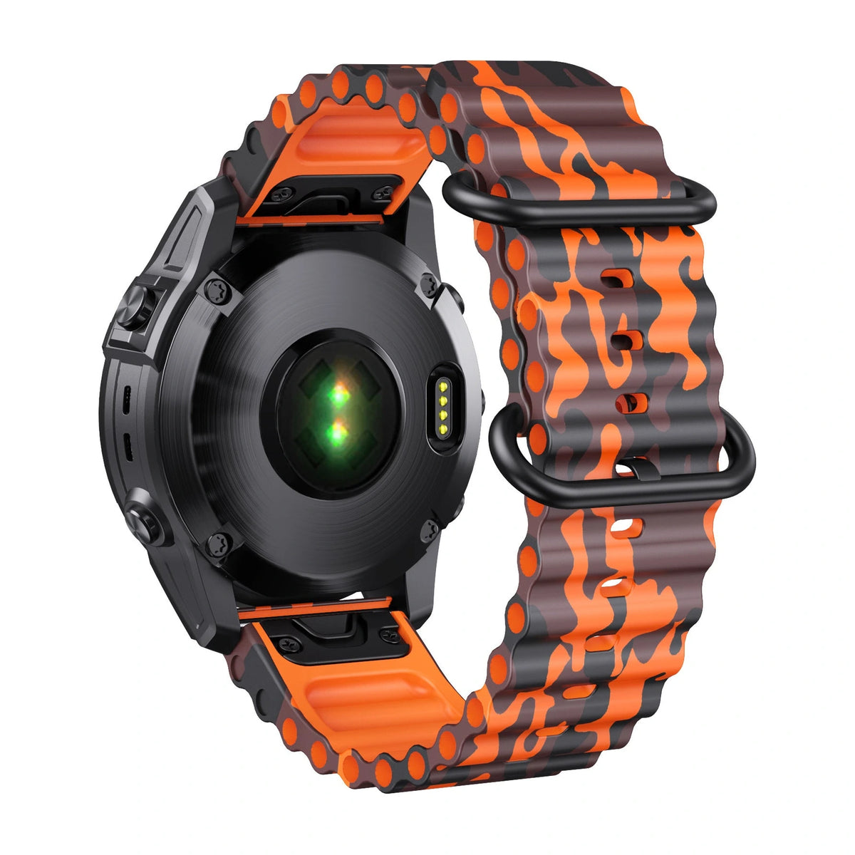 Bracelet Drift silicone ventilé camo orange, vue de dos - Garmin QuickFit 26mm | Clipz-it