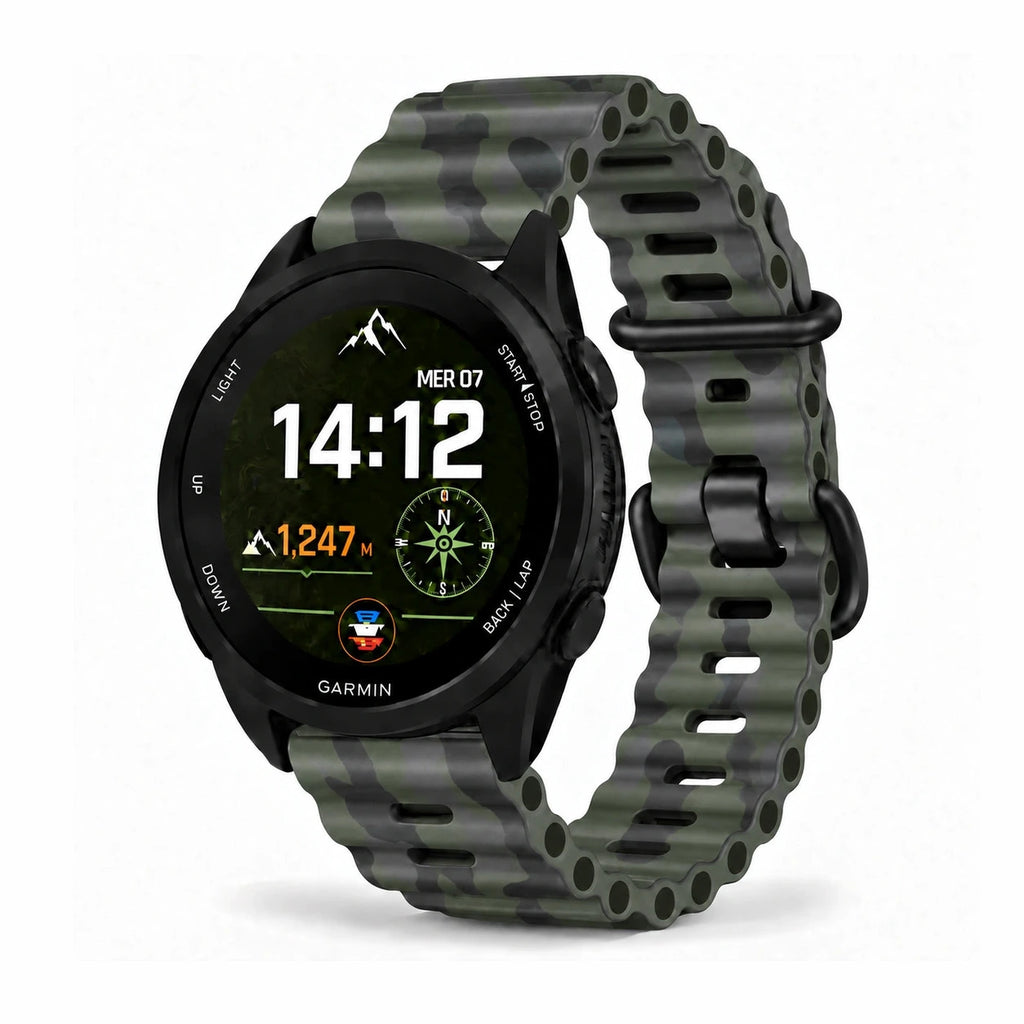 Silikonski remen za sat Drift s ventilacijskim otvorima, zeleni maskirni uzorak - Garmin QuickFit 26 mm | Clipz-it