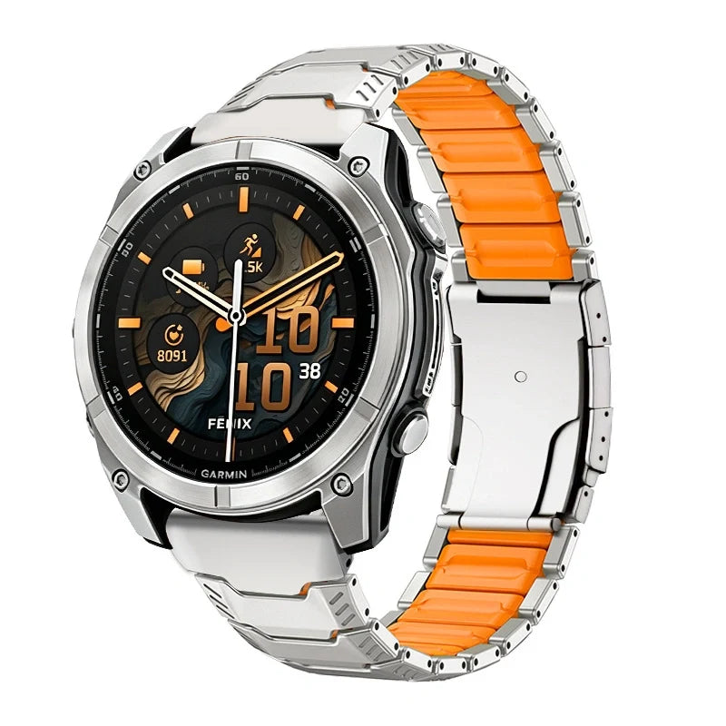 Bracelete Forge titânio / laranja, vista 3 - Garmin QuickFit 26 mm | Clipz-it