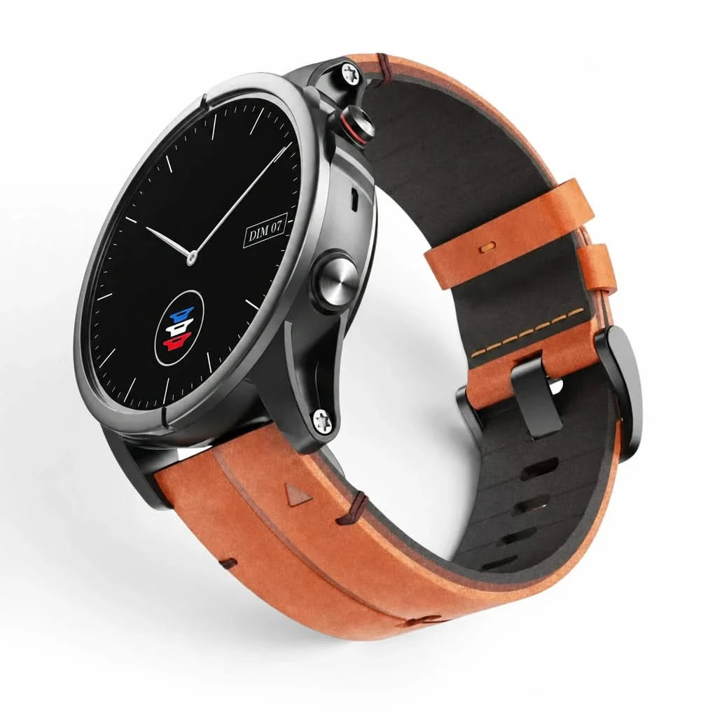 Bracelet Havane Titane cuir et titane marron, vue de face - Garmin QuickFit 26mm | Clipz-it