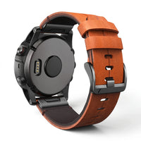Bracelet Havane Titane cuir et titane titane, vue de dos - Garmin QuickFit 26mm | Clipz-it