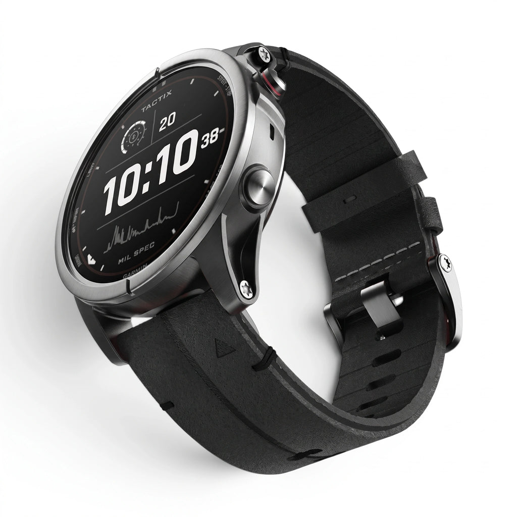 Bracelet Havane Titane cuir et titane titane, vue de face - Garmin QuickFit 26mm | Clipz-it