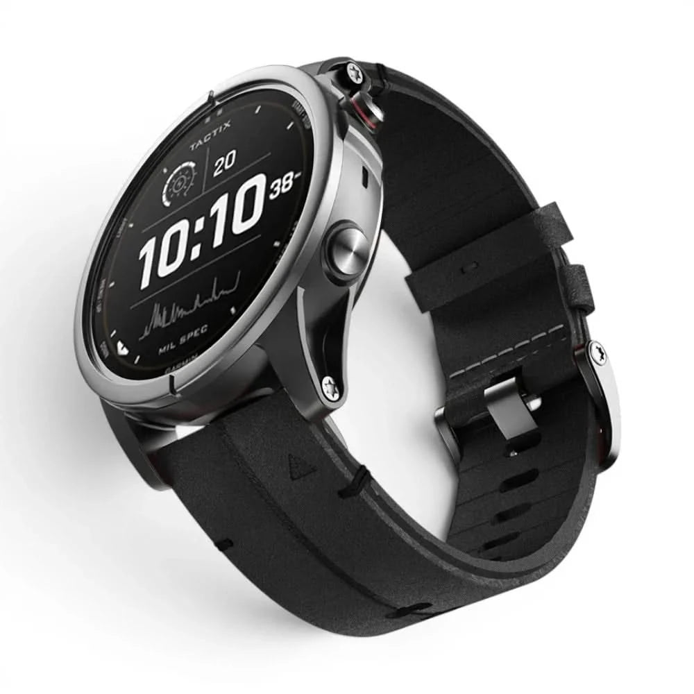 Bracelet Havane Titane cuir et titane titane, vue de face - Garmin QuickFit 26mm | Clipz-it