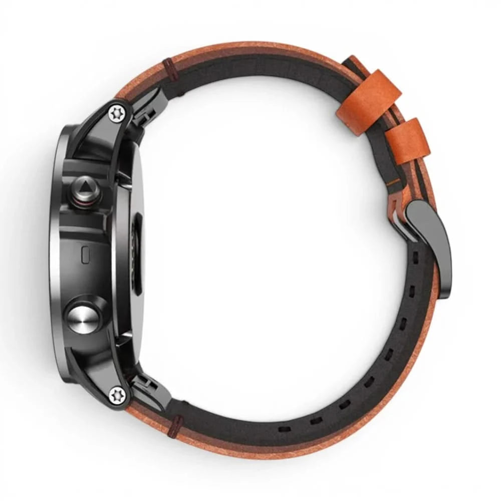 Bracelet Havane Titane cuir et titane titane, vue de profil - Garmin QuickFit 26mm | Clipz-it