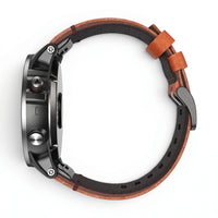 Bracelet Havane Titane cuir et titane titane, vue de profil - Garmin QuickFit 26mm | Clipz-it