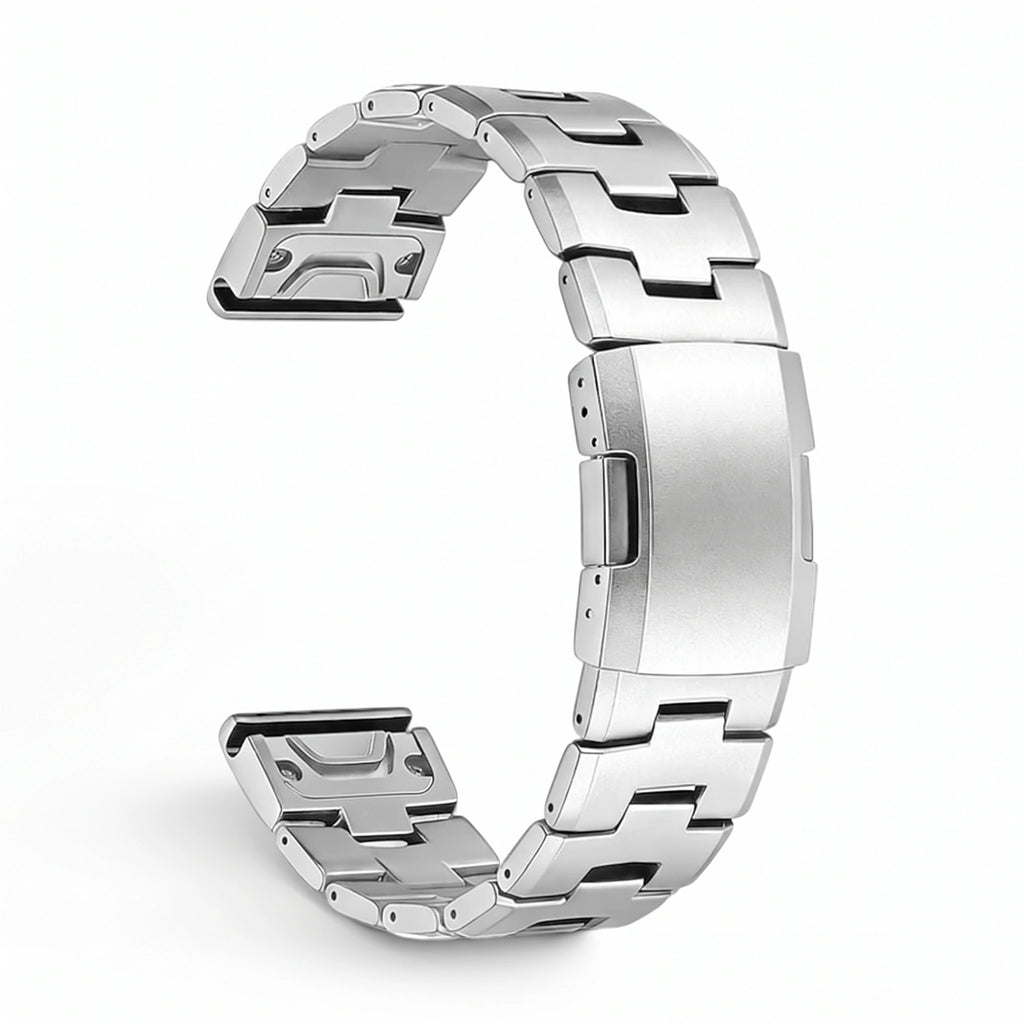 Bracelet Kratos titane acier, vue de profil - Garmin QuickFit 26mm | Clipz-it