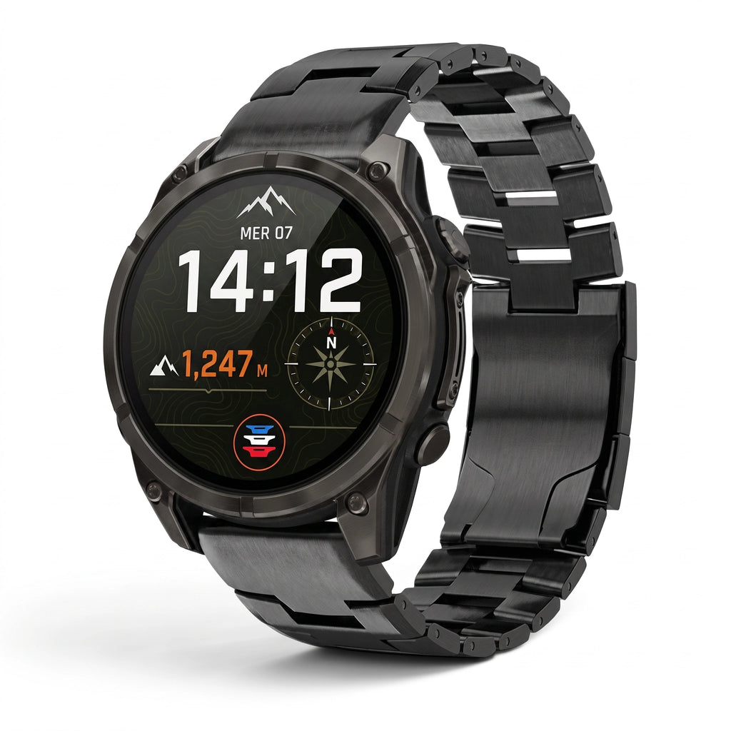Bracelet Kratos titane noir, vue de face - Garmin QuickFit 26mm | Clipz-it