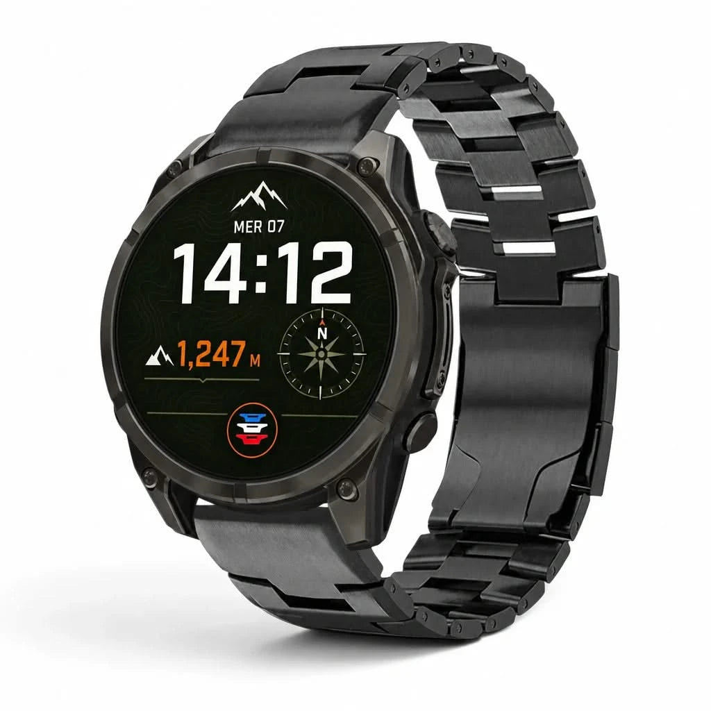 Bracelet Kratos titane noir, vue de face - Garmin QuickFit 26mm | Clipz-it