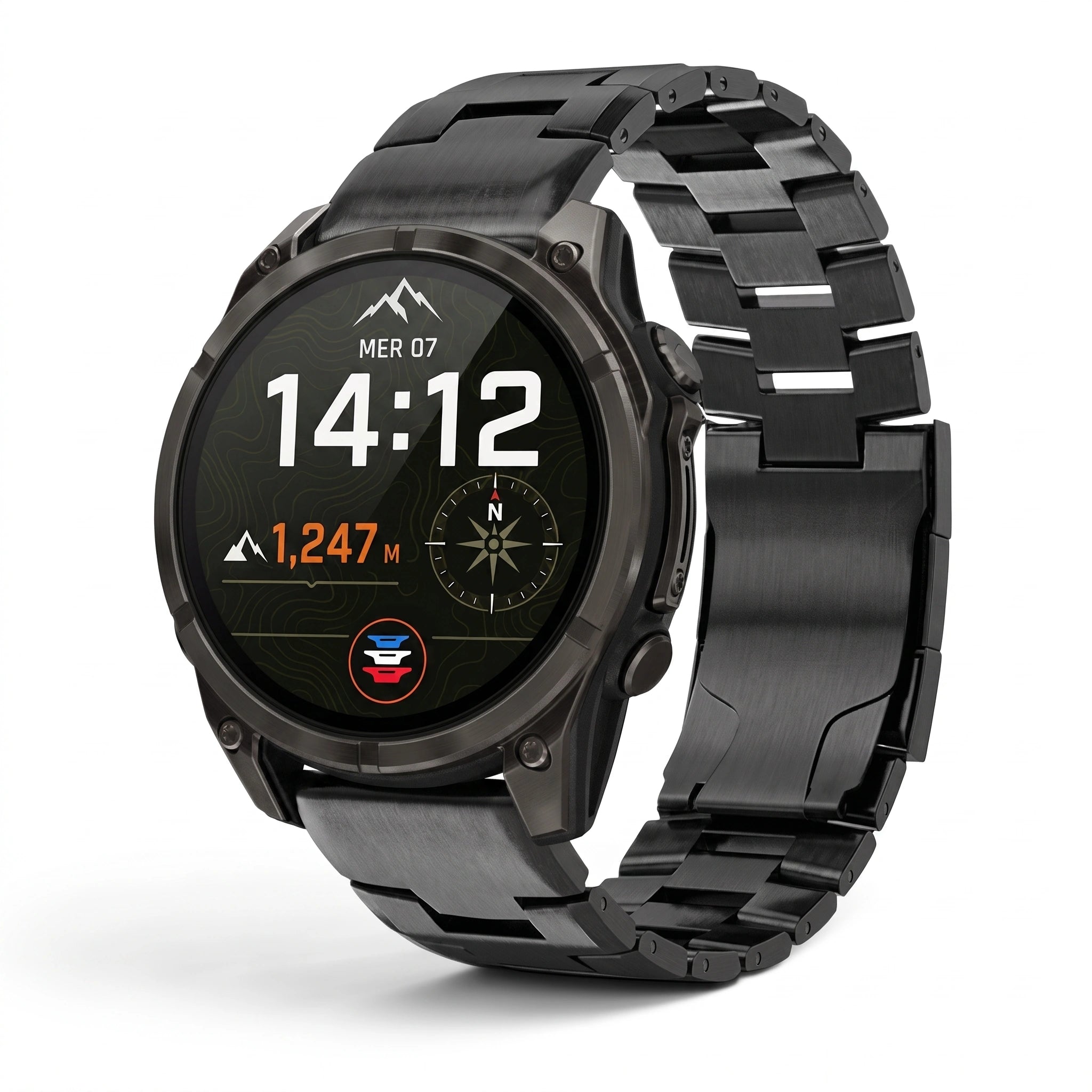 Bracelet Kratos titane noir, vue de face - Garmin QuickFit 26mm | Clipz-it