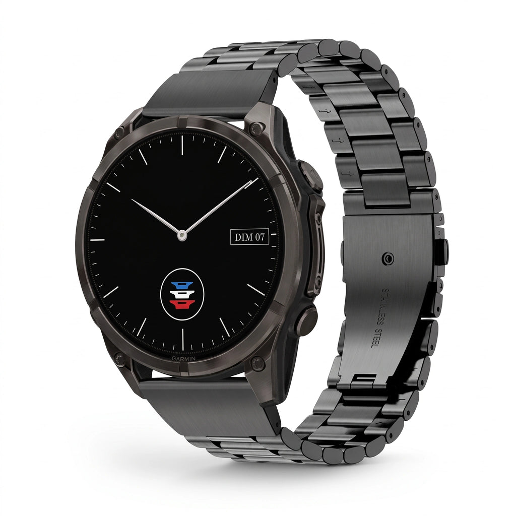 Bracelet Maillon acier inoxydable acier noir, vue de face - Garmin QuickFit 26mm | Clipz-it