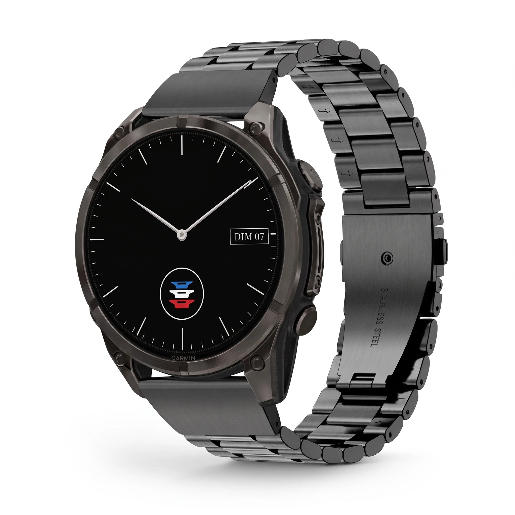 Bracelet Maillon acier inoxydable acier noir, vue de face - Garmin QuickFit 26mm | Clipz-it