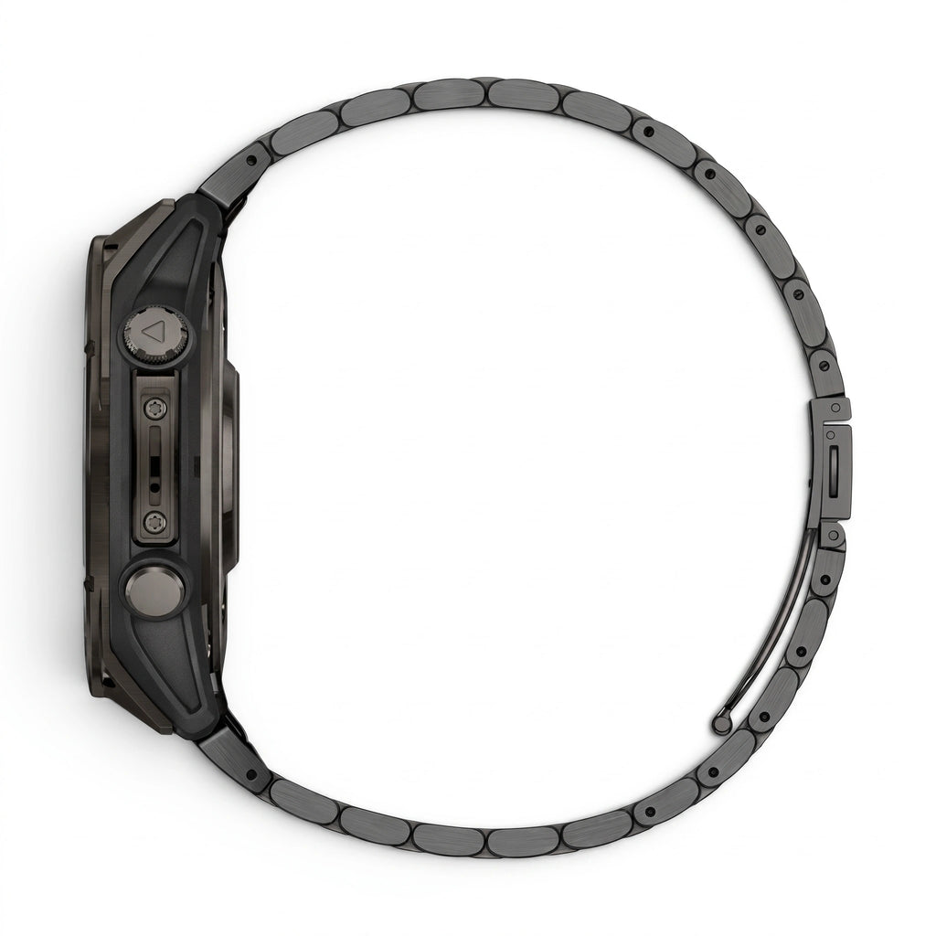 Bracelet Maillon acier inoxydable acier noir, vue de profil - Garmin QuickFit 26mm | Clipz-it