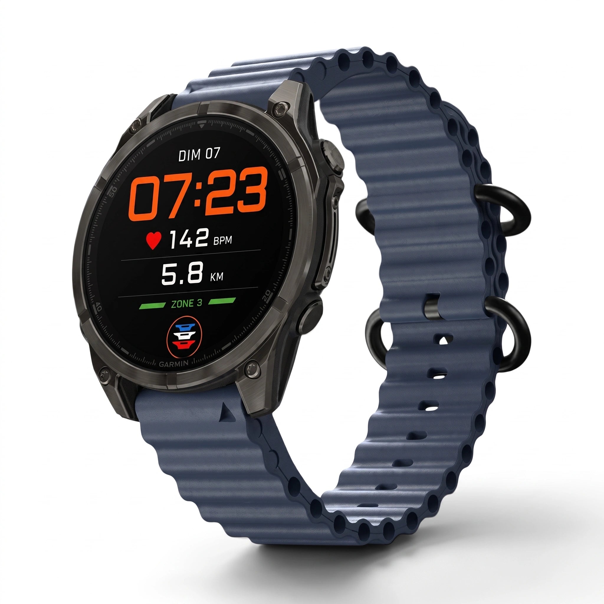 Bracelet Marine silicone bleu, vue de profil - Garmin QuickFit 26mm | Clipz-it