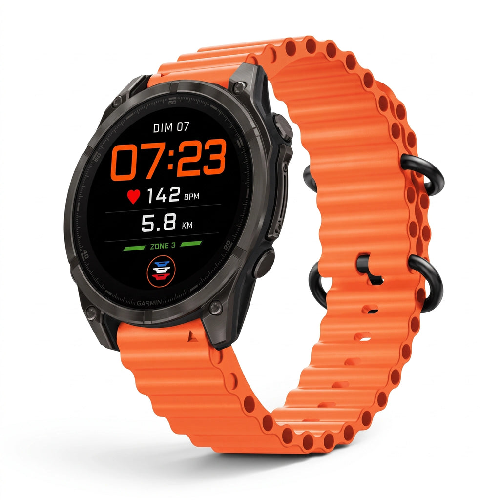 Bracelet Marine silicone orange, vue de profil - Garmin QuickFit 26mm | Clipz-it