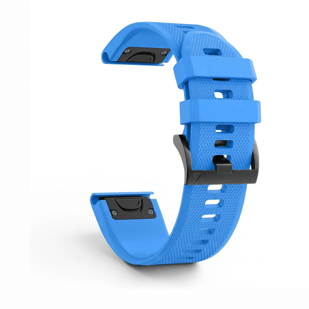 Bracelet Motion silicone bleu, vue de profil - Garmin QuickFit 26mm | Clipz-it