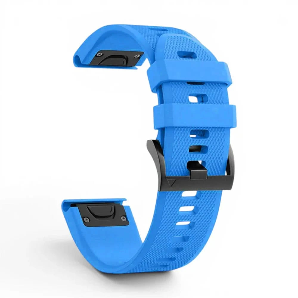 Bracelet Motion silicone bleu, vue de profil - Garmin QuickFit 26mm | Clipz-it