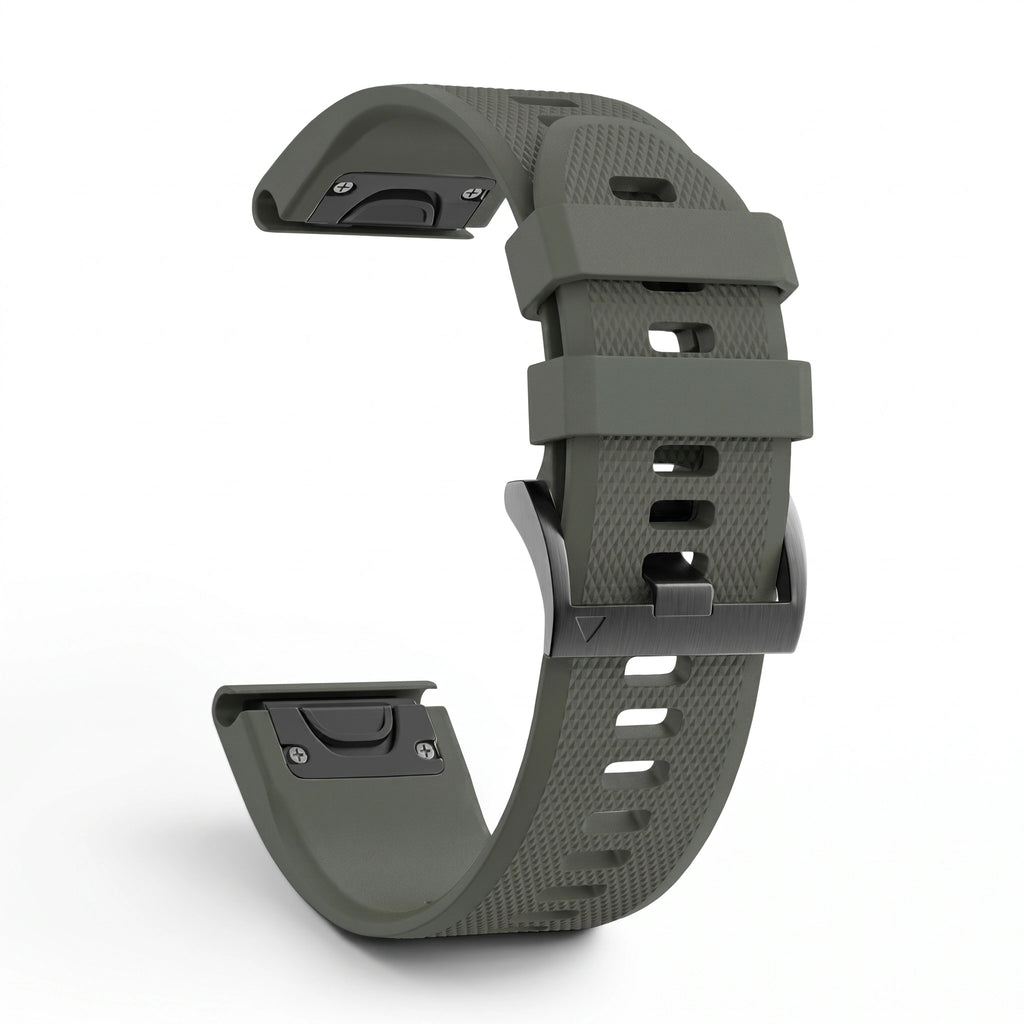 Bracelet Motion silicone kaki, vue de profil - Garmin QuickFit 26mm | Clipz-it