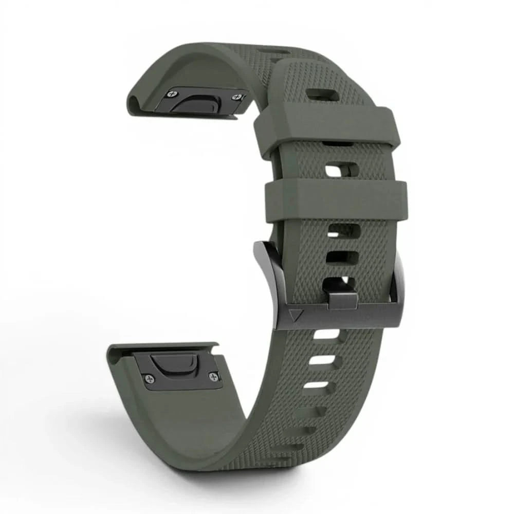 Bracelet Motion silicone kaki, vue de profil - Garmin QuickFit 26mm | Clipz-it