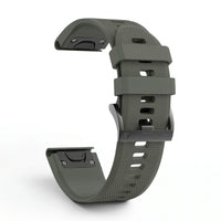 Bracelet Motion silicone kaki, vue de profil - Garmin QuickFit 26mm | Clipz-it