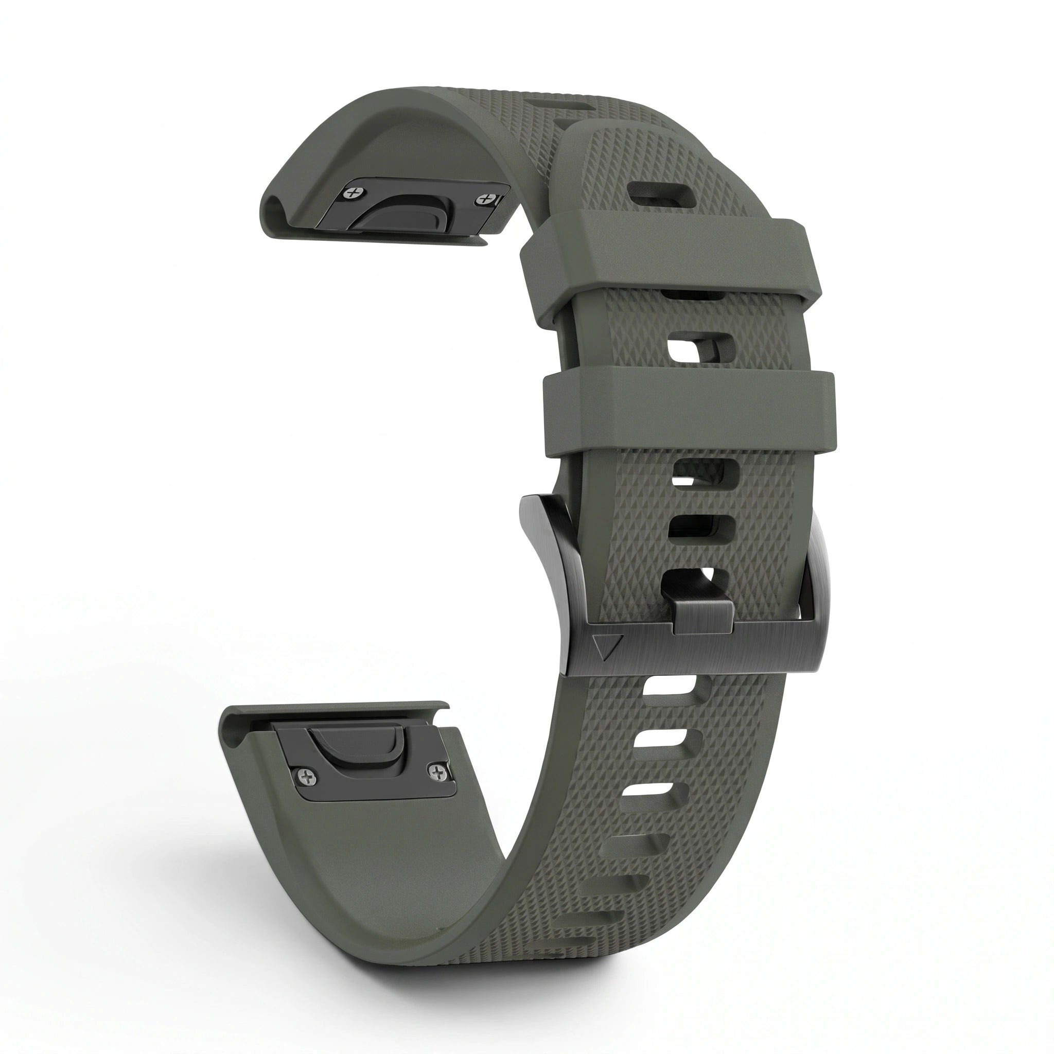 Bracelet Motion silicone kaki, vue de profil - Garmin QuickFit 26mm | Clipz-it