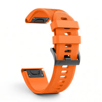 Bracelet Motion silicone orange, vue de profil - Garmin QuickFit 26mm | Clipz-it