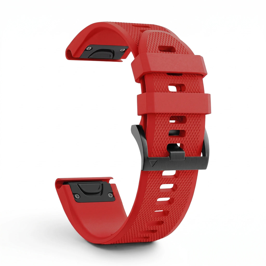 Bracelet Motion silicone rouge, vue de profil - Garmin QuickFit 26mm | Clipz-it