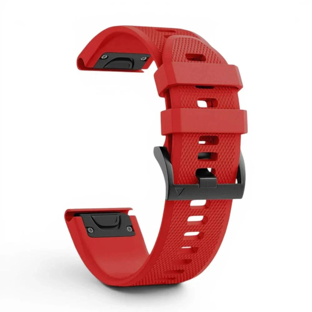 Bracelet Motion silicone rouge, vue de profil - Garmin QuickFit 26mm | Clipz-it