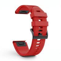 Bracelet Motion silicone rouge, vue de profil - Garmin QuickFit 26mm | Clipz-it