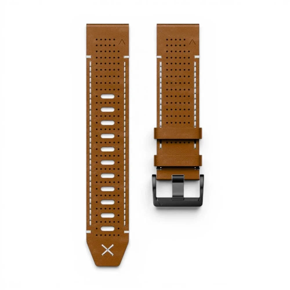 Bracelet Performance cuir marron, vue de profil - Garmin QuickFit 26mm | Clipz-it