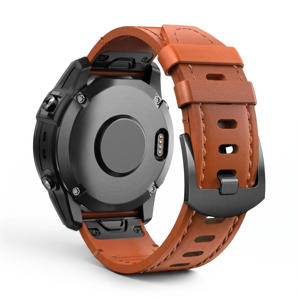 Bracelet Rancher cuir marron, vue de profil - Garmin QuickFit 26mm | Clipz-it